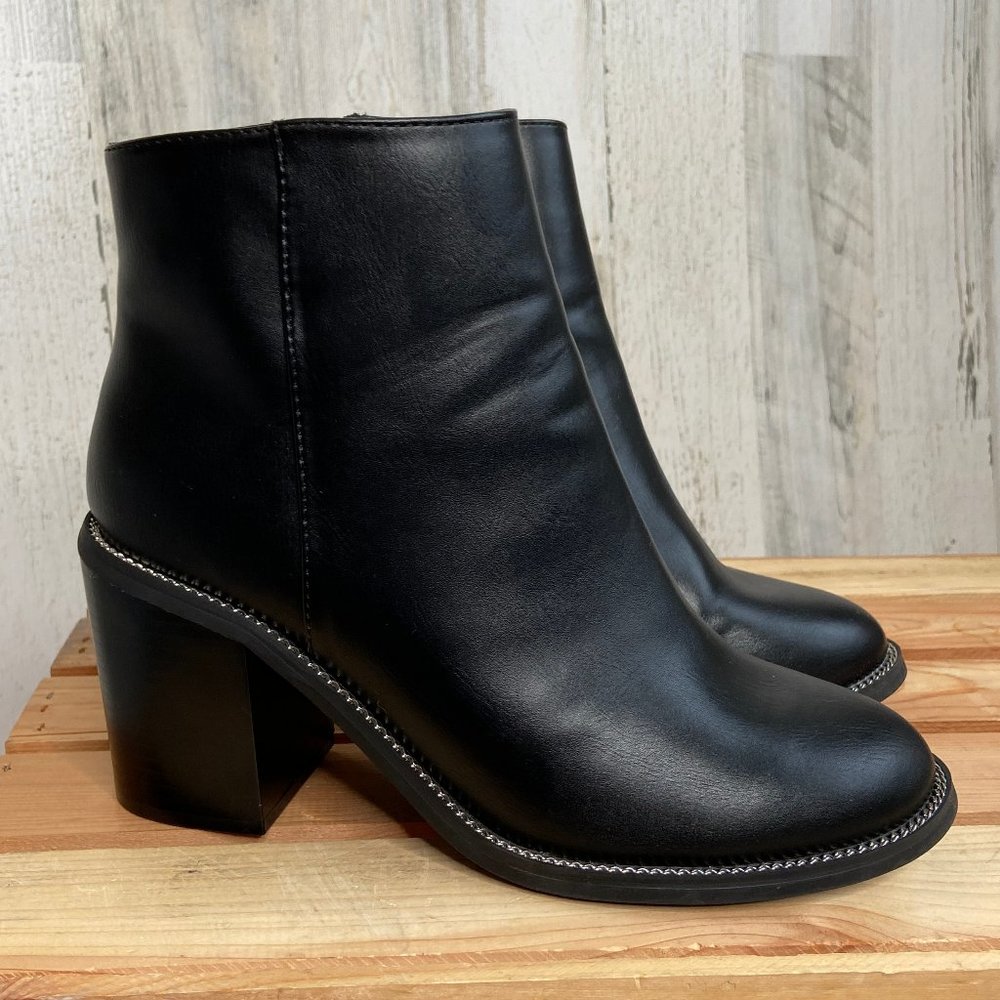 ASOS Design Size 6 Black Boots Zipper Entry Heels Faux Leather Vegan